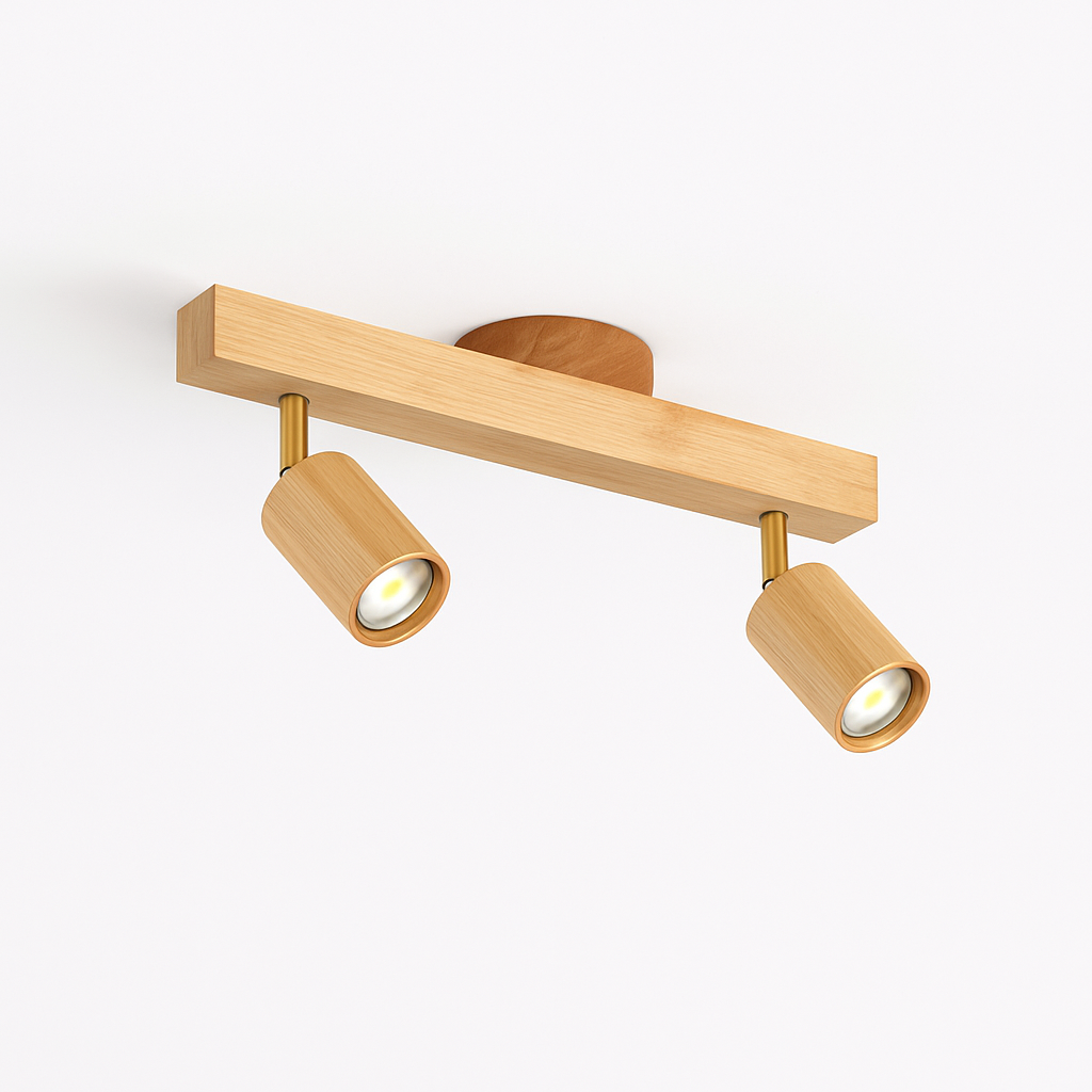 lustre nordique en bois de noyer avec projecteurs pour photos