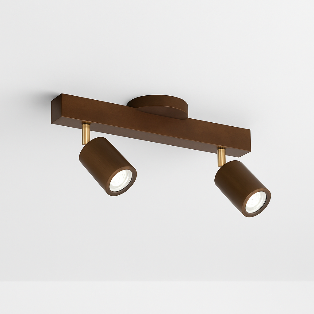 lustre nordique en bois de noyer avec projecteurs pour photos
