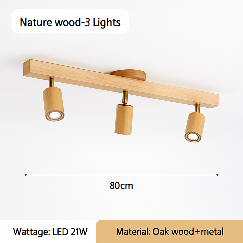 lustre nordique en bois de noyer avec projecteurs pour photos