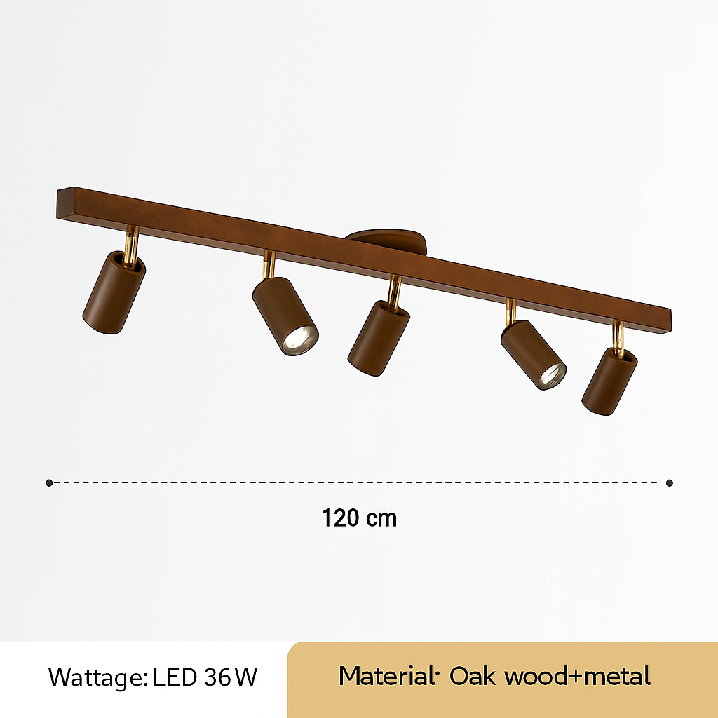 lustre nordique en bois de noyer avec projecteurs pour photos