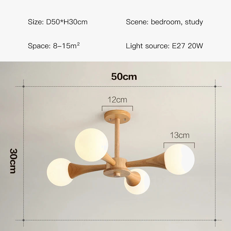 lustre nordique en bois et verre design ferme pour intérieur moderne