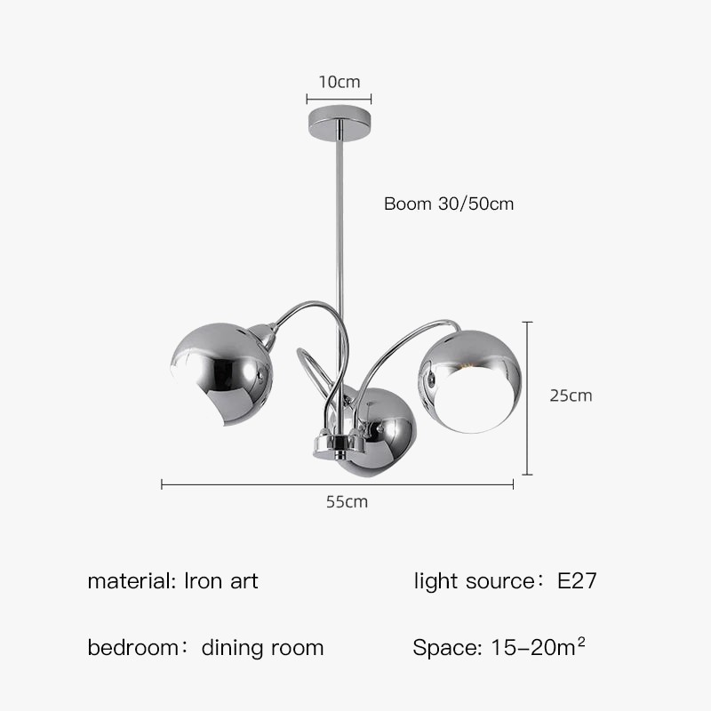 lustre nordique en chrome avec lampes à globe décoratives