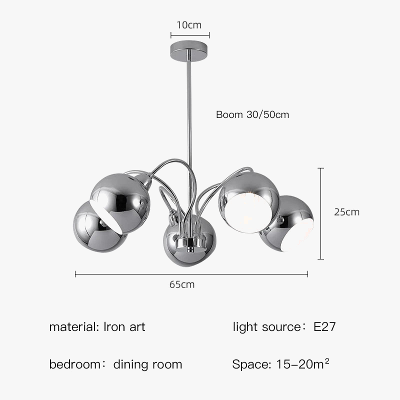 lustre nordique en chrome avec lampes à globe décoratives