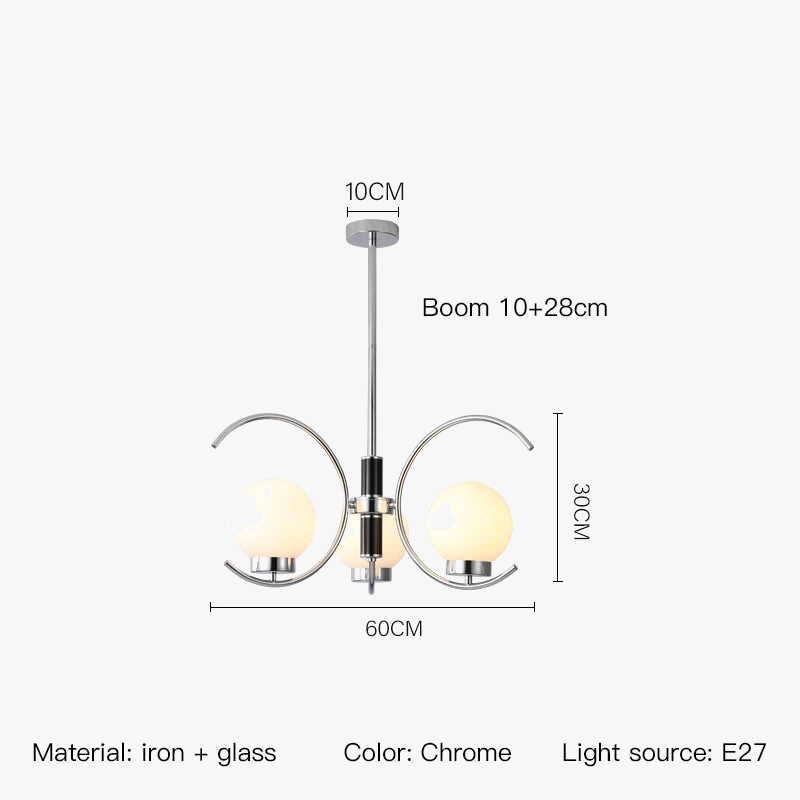 lustre nordique en chrome avec lampes à globe décoratives