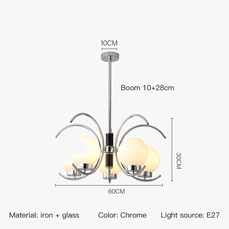 lustre nordique en chrome avec lampes à globe décoratives