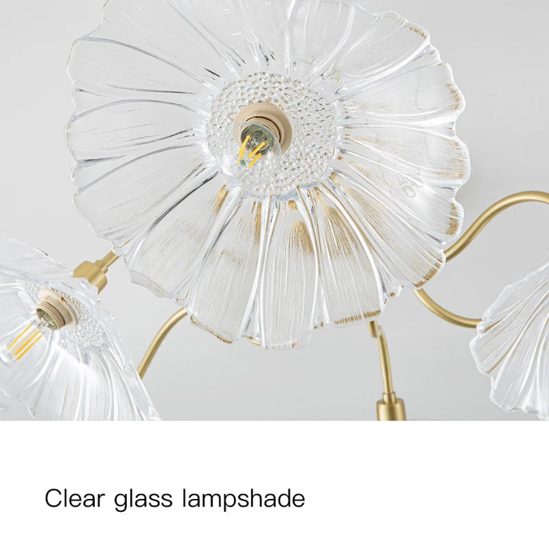 lustre nordique en fer avec verre et décoration dorée