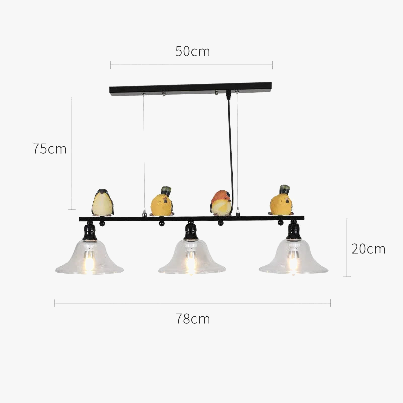 lustre nordique en fer verre et résine oiseau décoratif