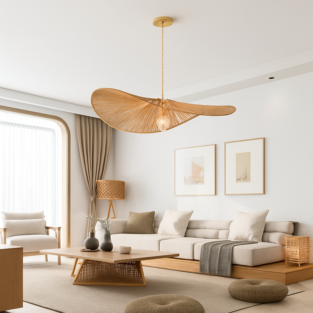 lustre nordique en paille pour décoration moderne intérieure
