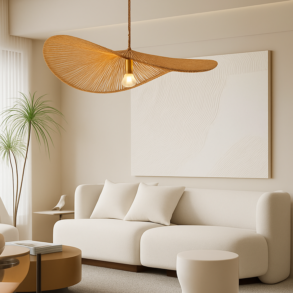 lustre nordique en paille pour décoration moderne intérieure
