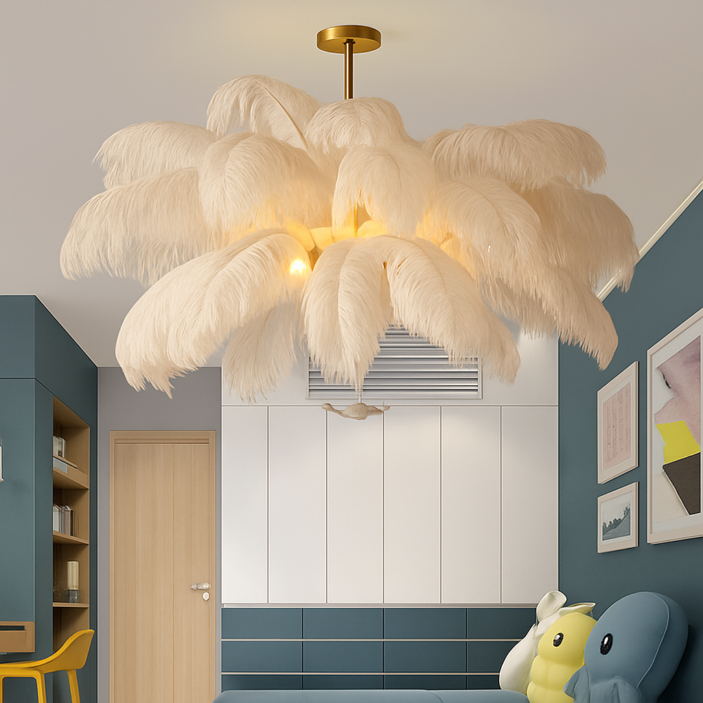 lustre nordique en plumes d'autruche naturelles suspendu