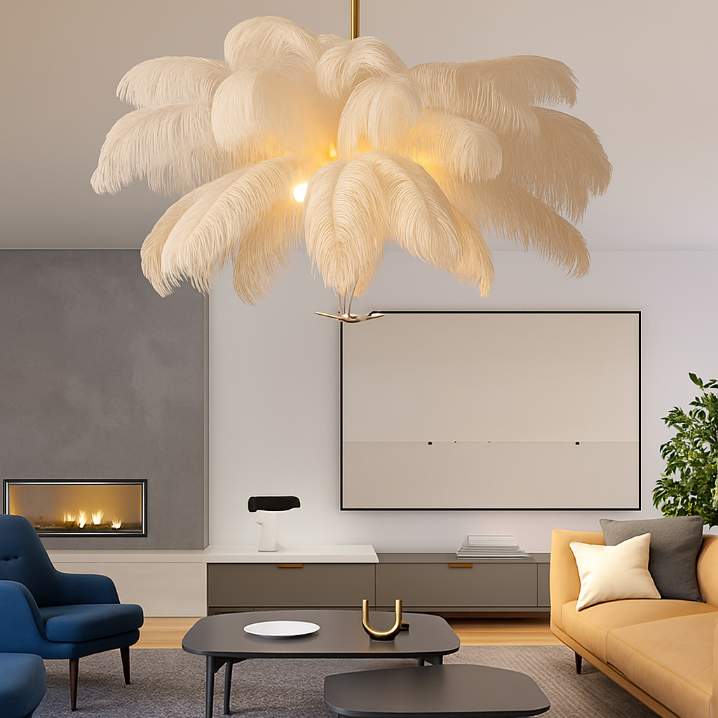 lustre nordique en plumes d'autruche naturelles suspendu