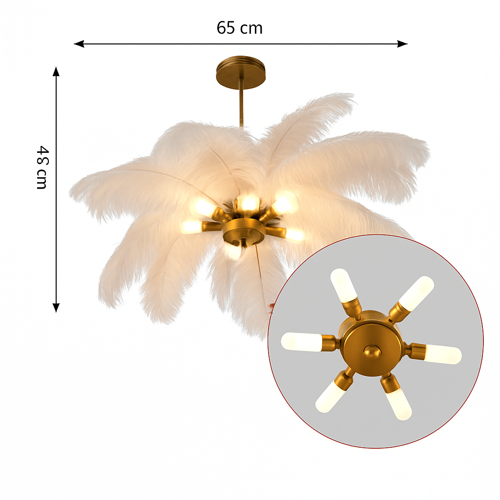 lustre nordique en plumes d'autruche naturelles suspendu