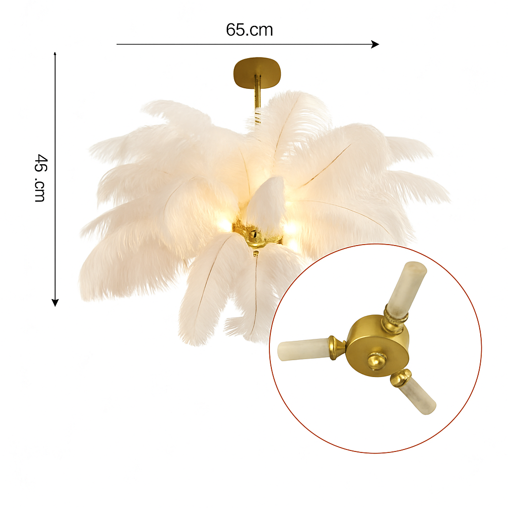 lustre nordique en plumes d'autruche naturelles suspendu