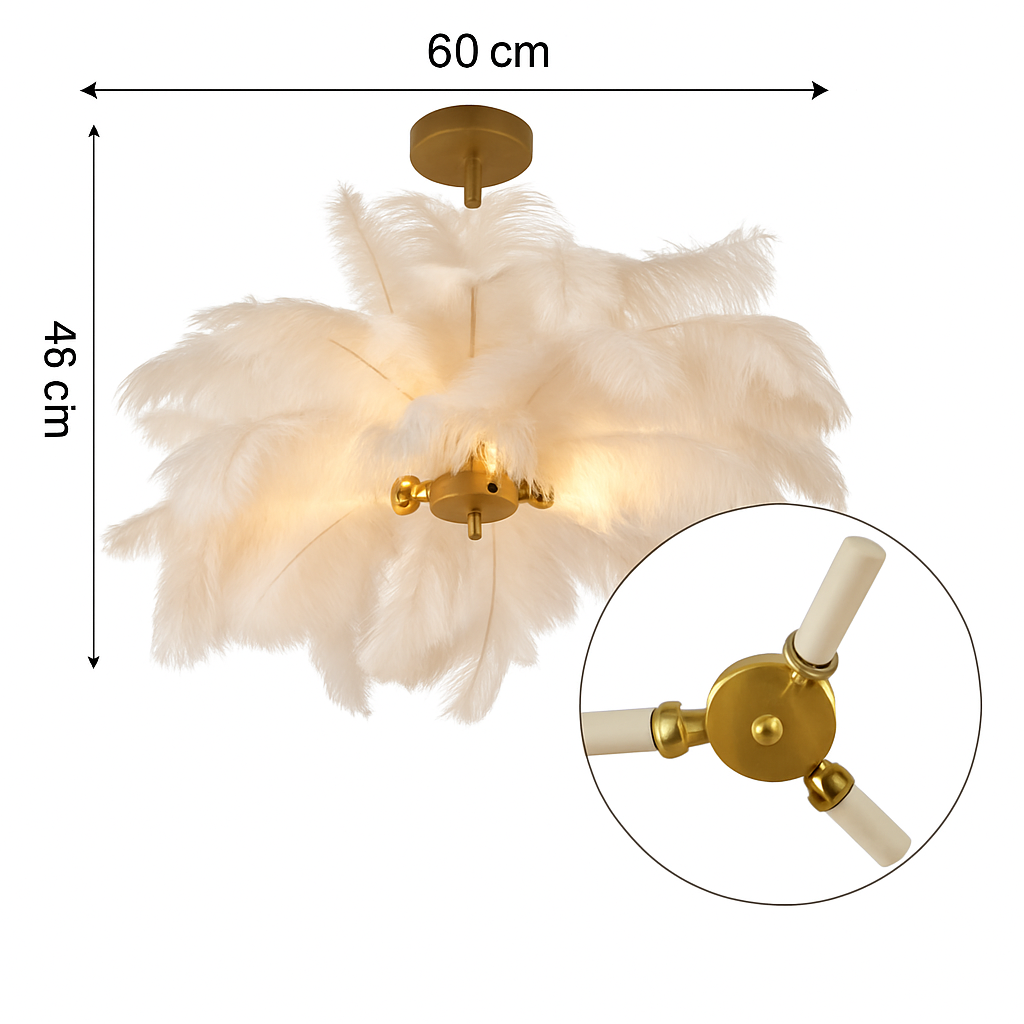 lustre nordique en plumes d'autruche naturelles suspendu