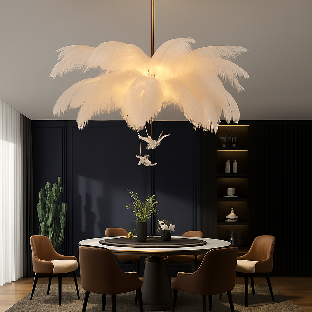 lustre nordique en plumes d'autruche naturelles suspendu