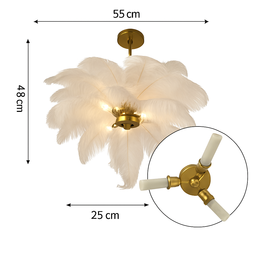lustre nordique en plumes d'autruche naturelles suspendu