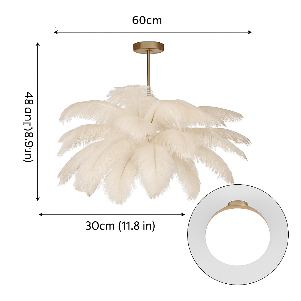 lustre nordique en plumes d'autruche naturelles suspendu