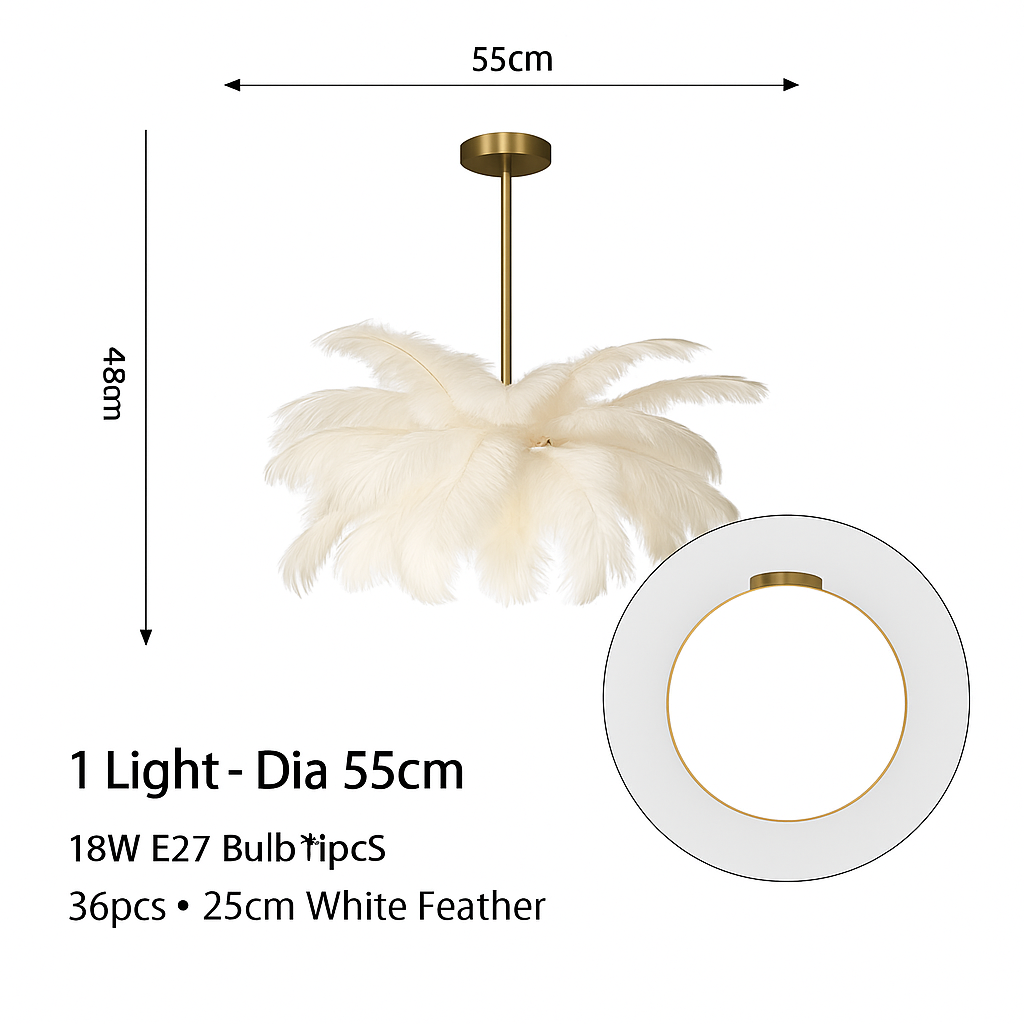lustre nordique en plumes d'autruche naturelles suspendu
