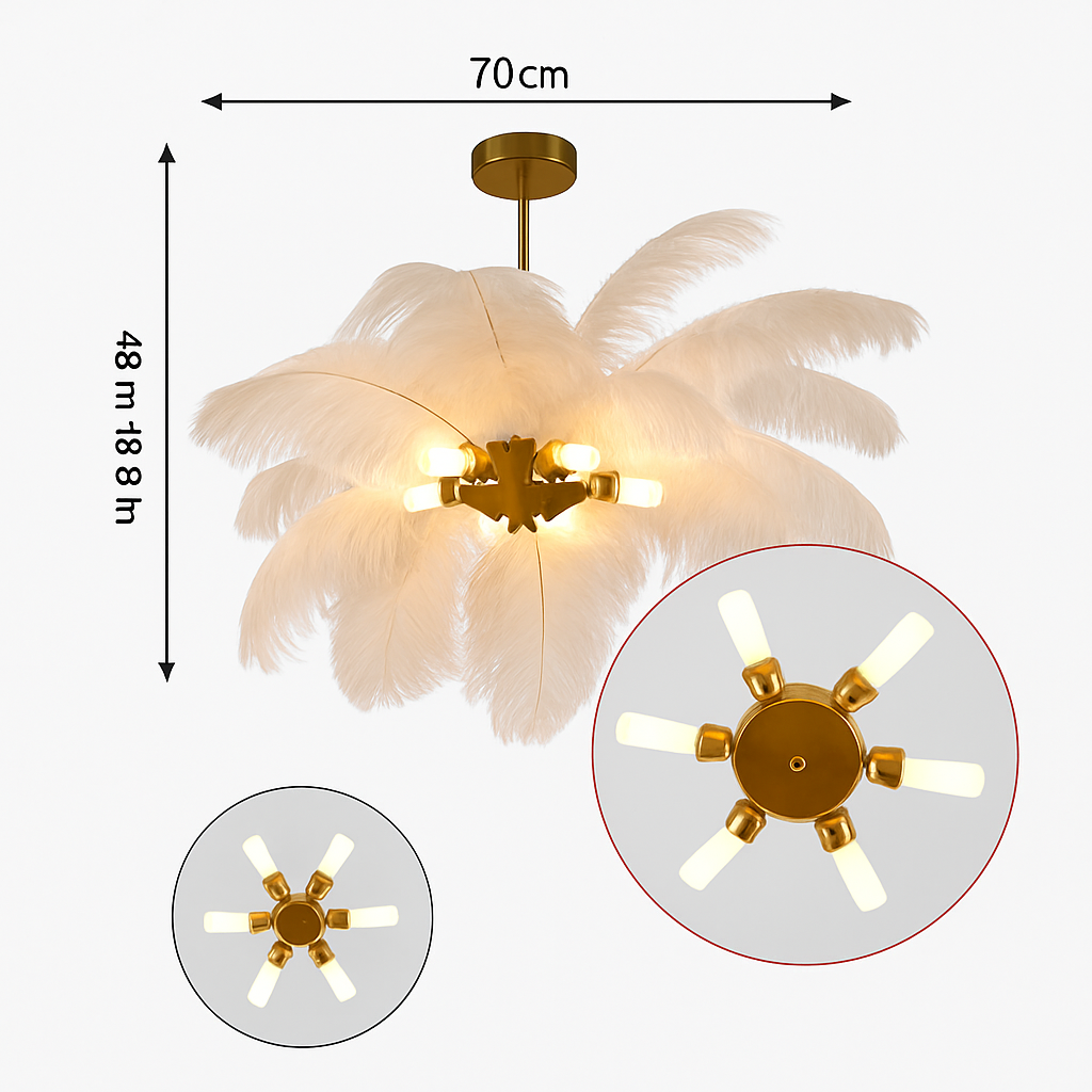 lustre nordique en plumes d'autruche naturelles suspendu