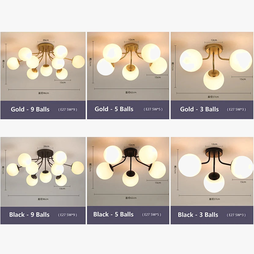 lustre nordique led avec boule de verre suspendue