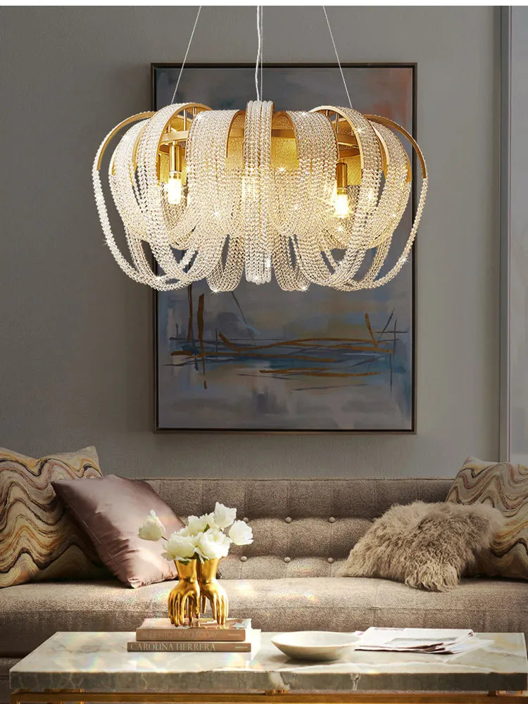 lustre nordique moderne en cristal avec led et glands