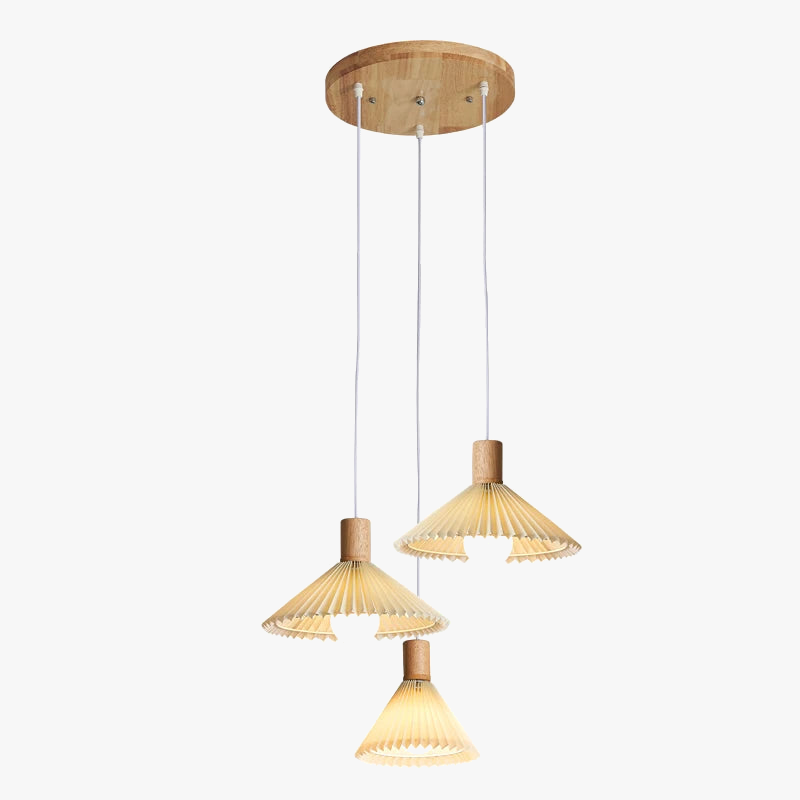 lustre nordique moderne en tissu plissé avec base en bois