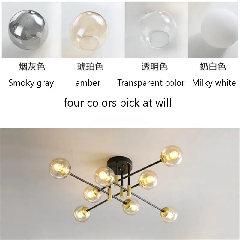 lustre nordique moderne led avec boules de verre