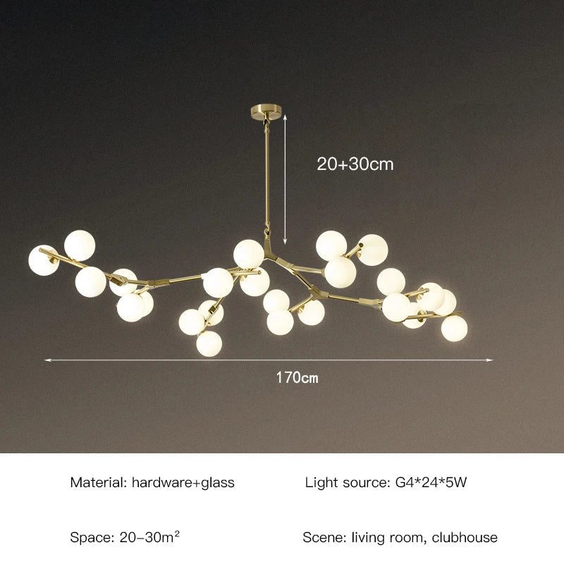 lustre nordique moderne led avec boules de verre