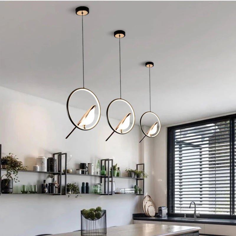 lustre nordique or acrylique avec oiseaux bar led suspendus