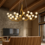 lustre nordique rétro en verre led avec branche d'arbre