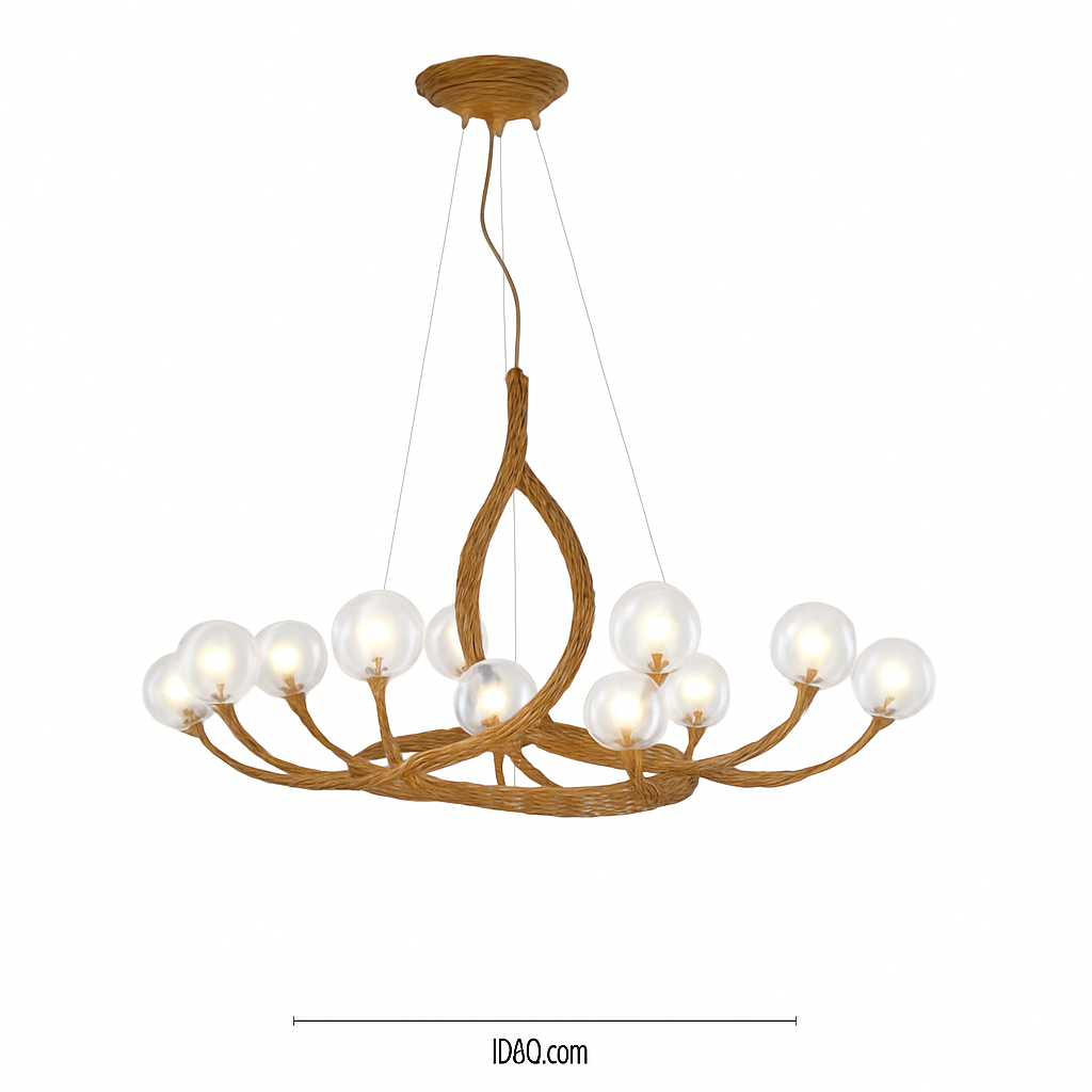 lustre nordique rétro en verre led avec branche d'arbre