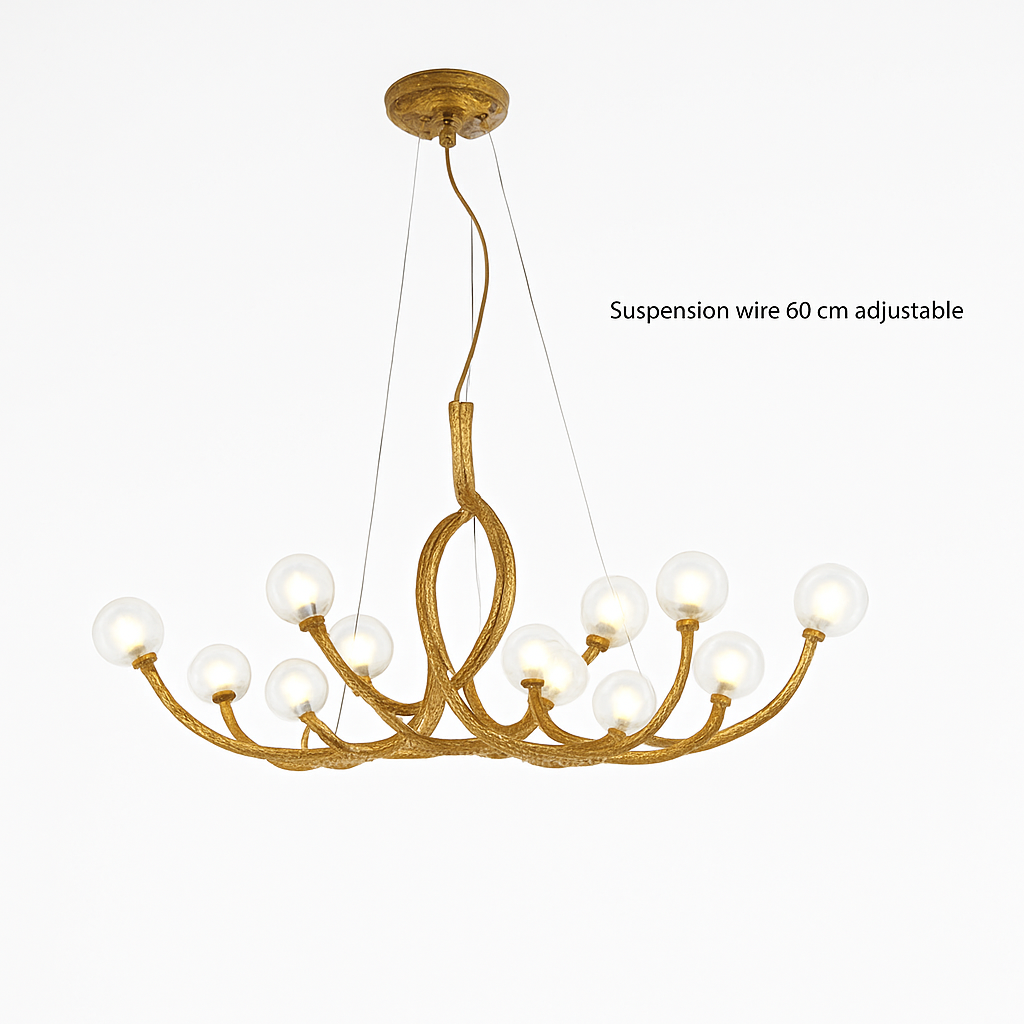 lustre nordique rétro en verre led avec branche d'arbre