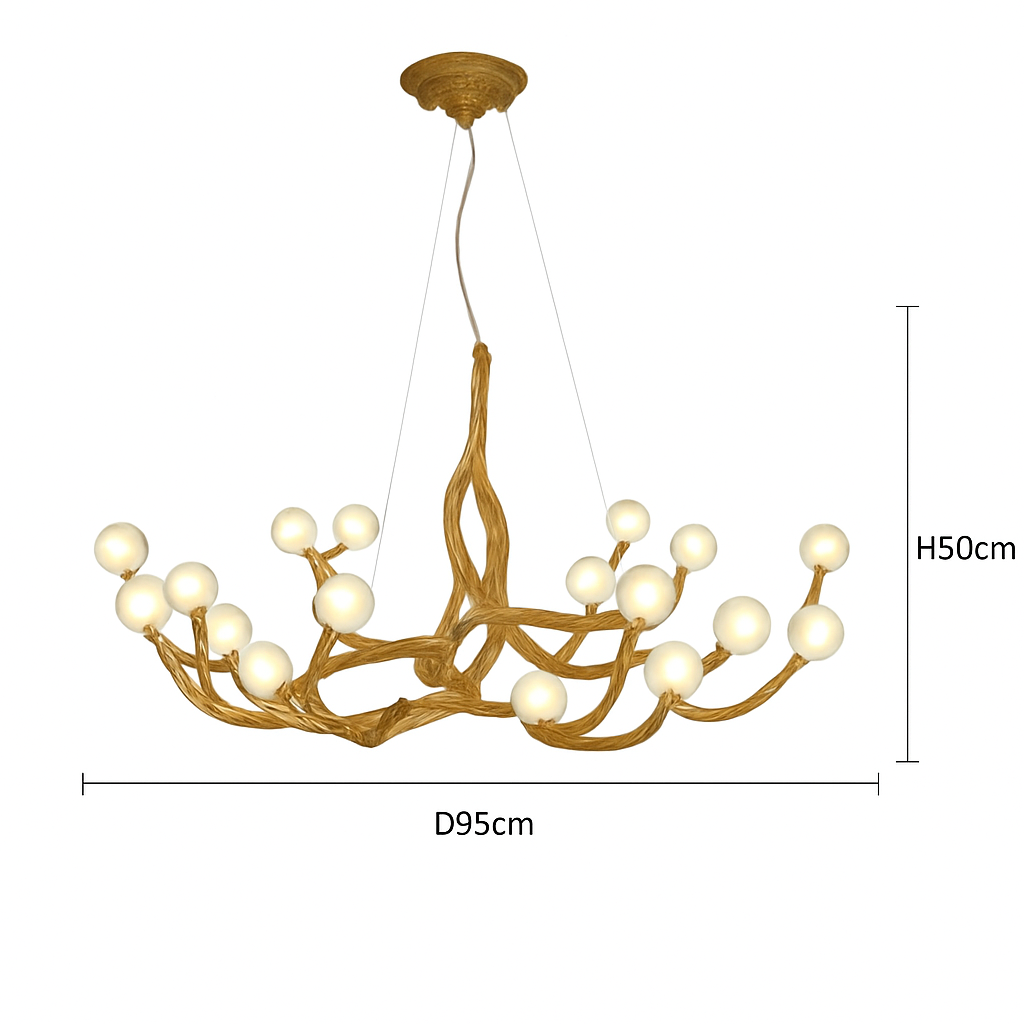 lustre nordique rétro en verre led avec branche d'arbre