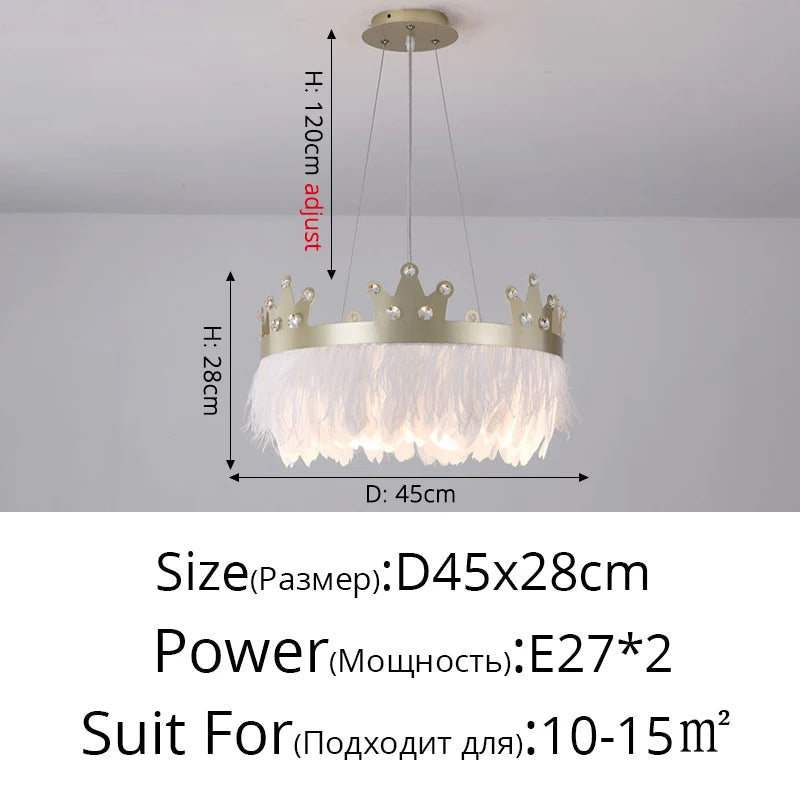 lustre nordique simple luxe avec suspension cristal plume