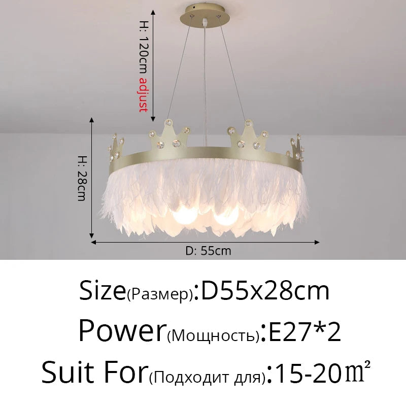 lustre nordique simple luxe avec suspension cristal plume