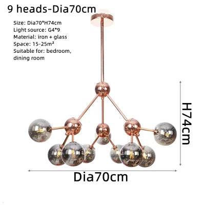 lustre nordique à têtes multiples pour décoration intérieure