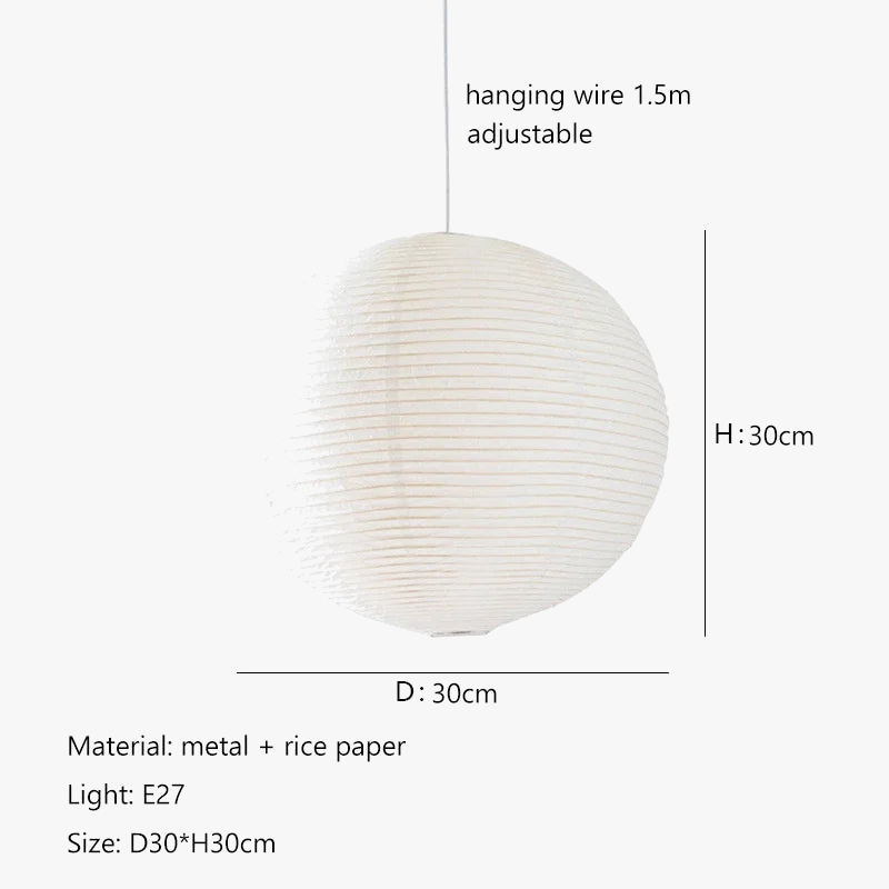 lustre nordique wabi sabi en papier de riz led rond