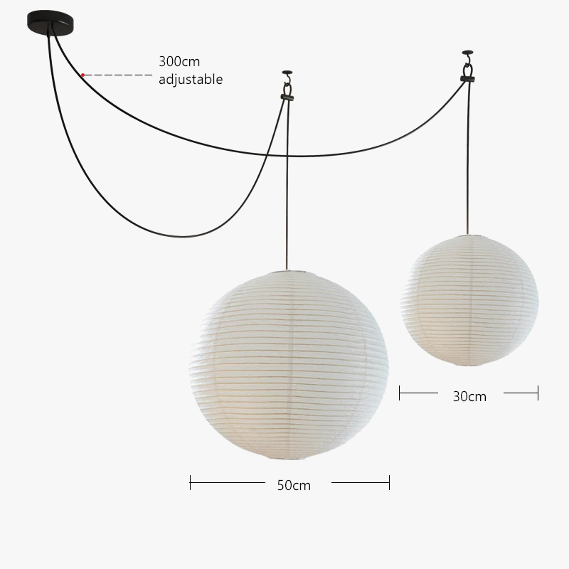 lustre nordique wabi sabi en papier de riz led rond