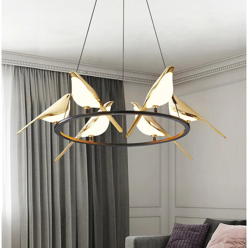lustre oiseau doré pour décoration intérieure style nordique