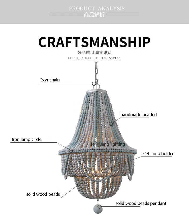 lustre à perles en bois pour décoration intérieure élégante