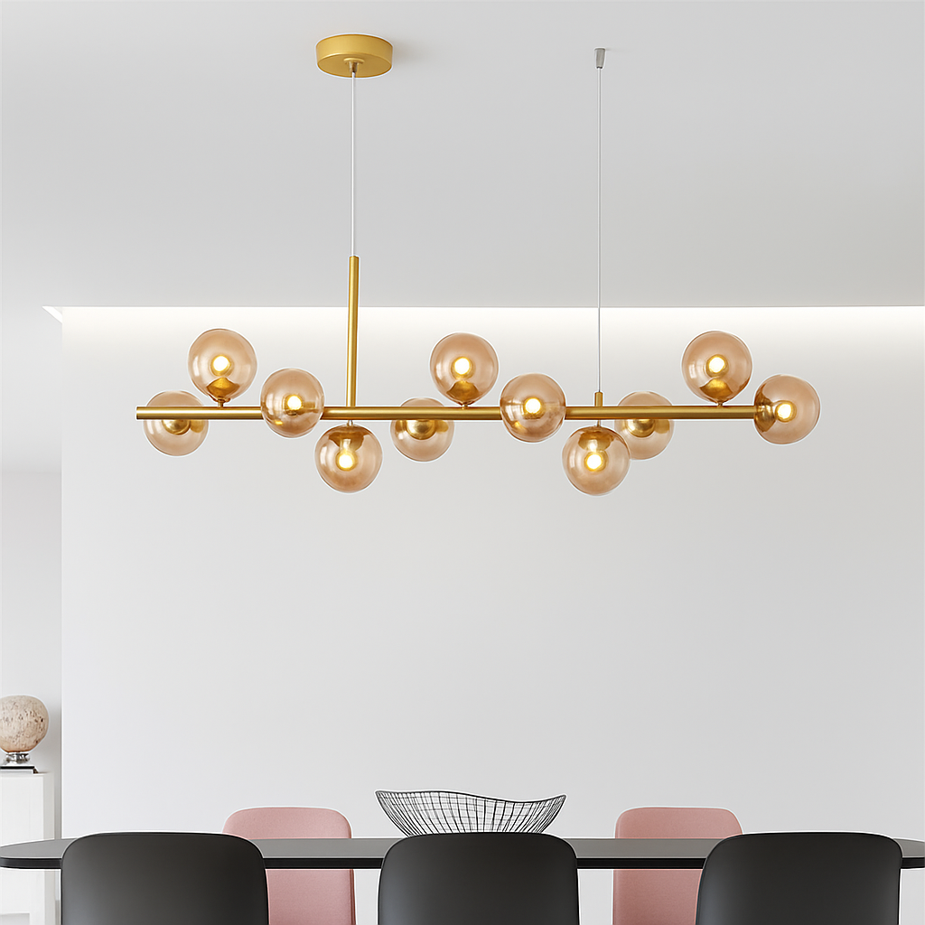 lustre post-moderne créatif en verre suspendu avec bande longue