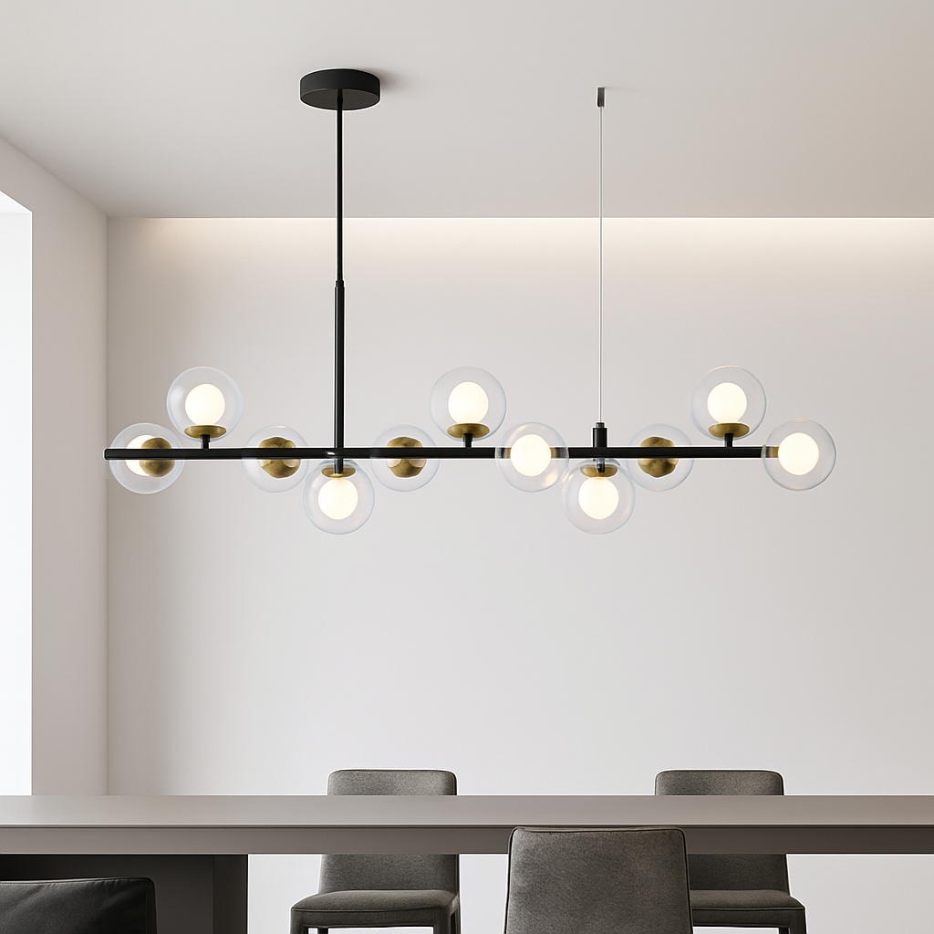 lustre post-moderne créatif en verre suspendu avec bande longue