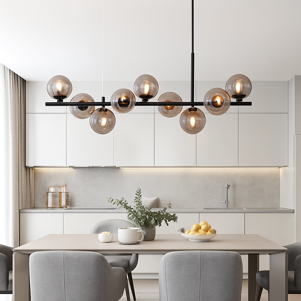 lustre post-moderne créatif en verre suspendu avec bande longue