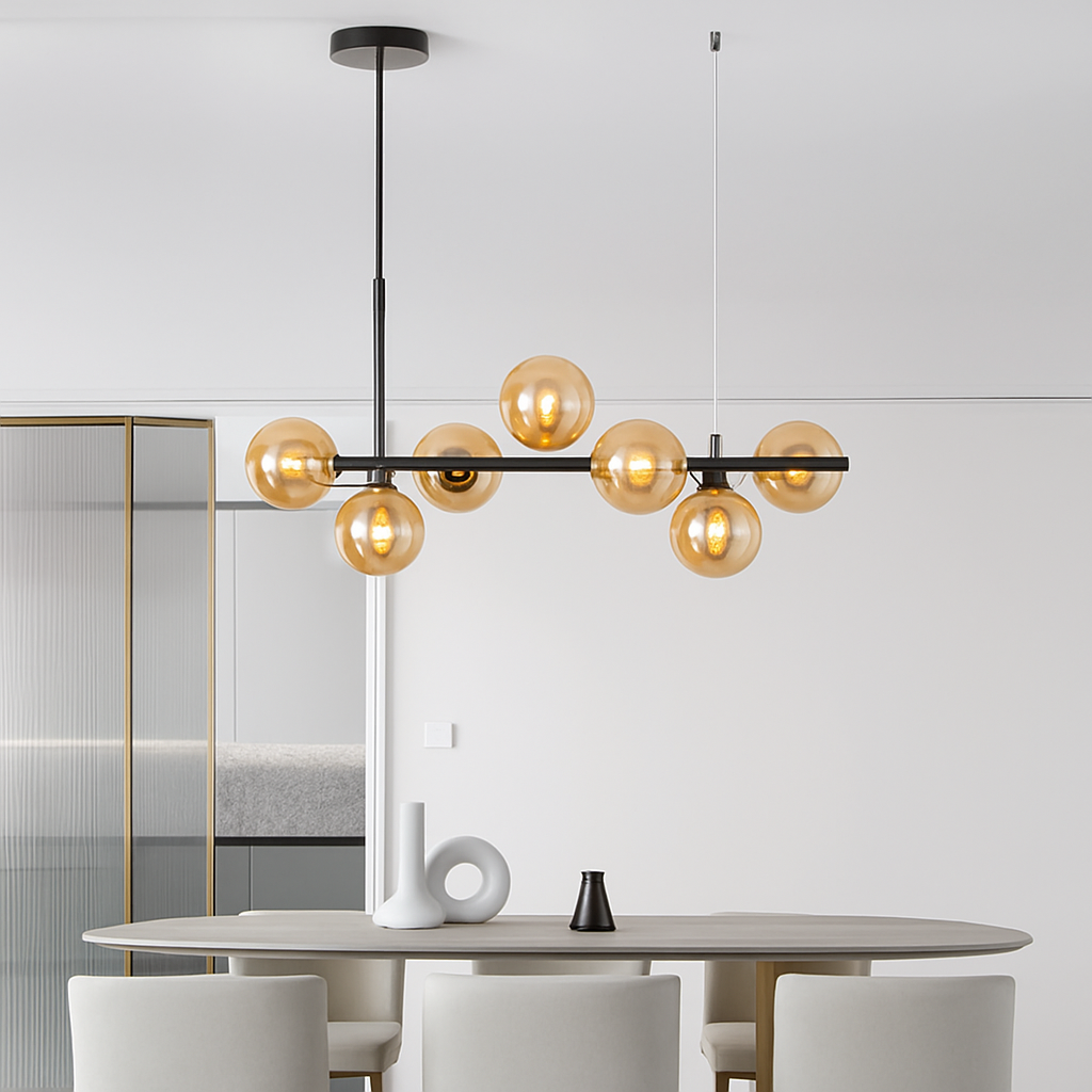lustre post-moderne créatif en verre suspendu avec bande longue