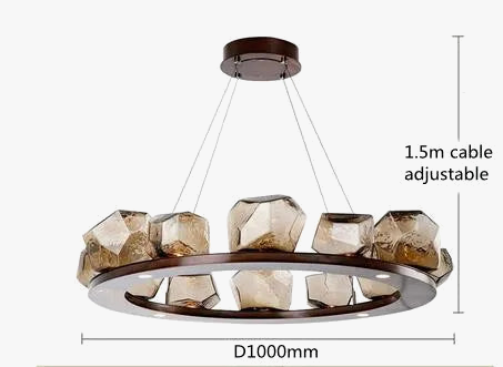 lustre postmoderne à anneau en verre avec lumière LED