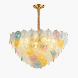 Lustre postmoderne en fer et verre coloré design élégant pour éclairage intérieur