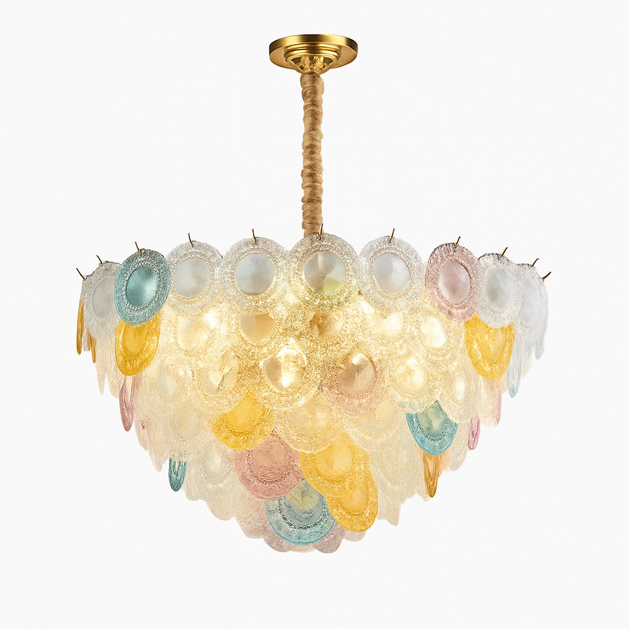 lustre postmoderne en fer et verre coloré design élégant pour éclairage intérieur