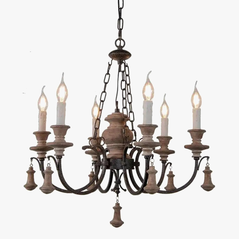 lustre rétro américain en bois massif à 6 têtes pour restaurant