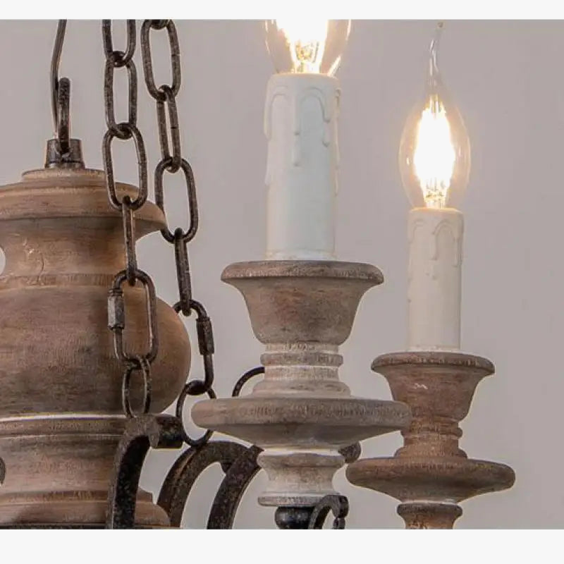 lustre rétro américain en bois massif à 6 têtes pour restaurant