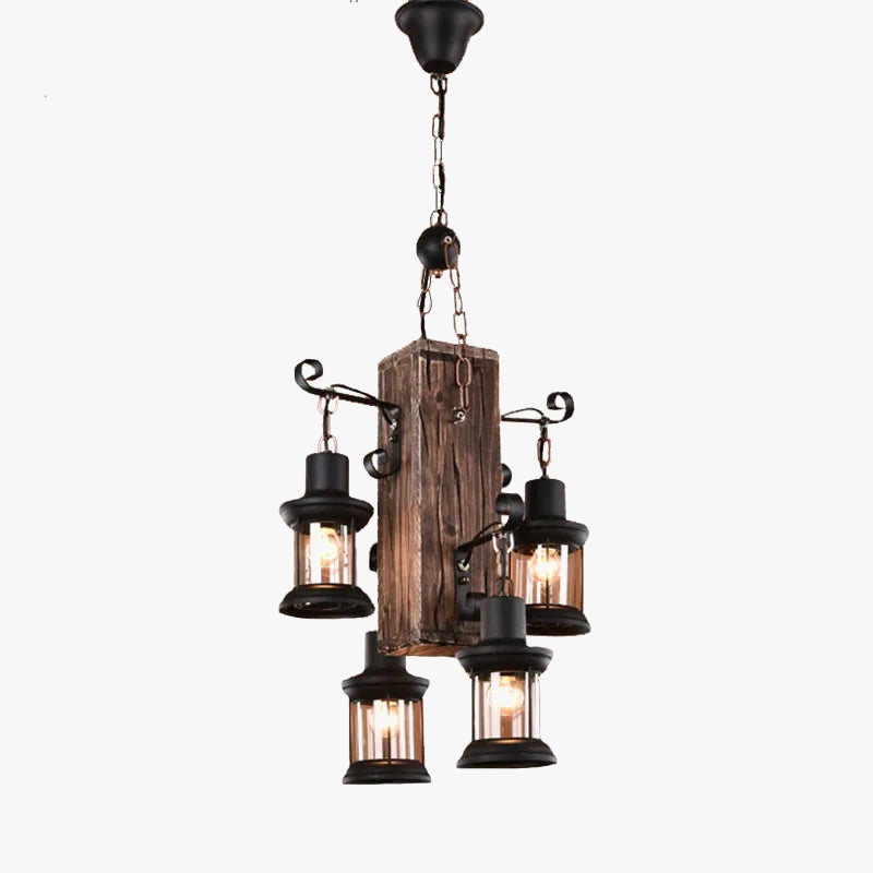 lustre rétro en bois 4 têtes pour hôtel café restaurant